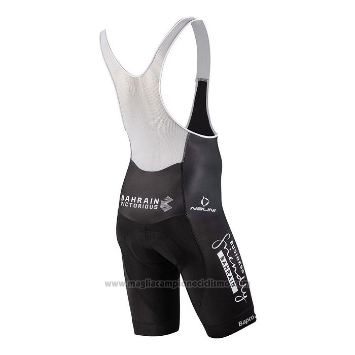 2021 Abbigliamento Ciclismo Bahrain Victorious Nero Arancione Manica Corta e Salopette
